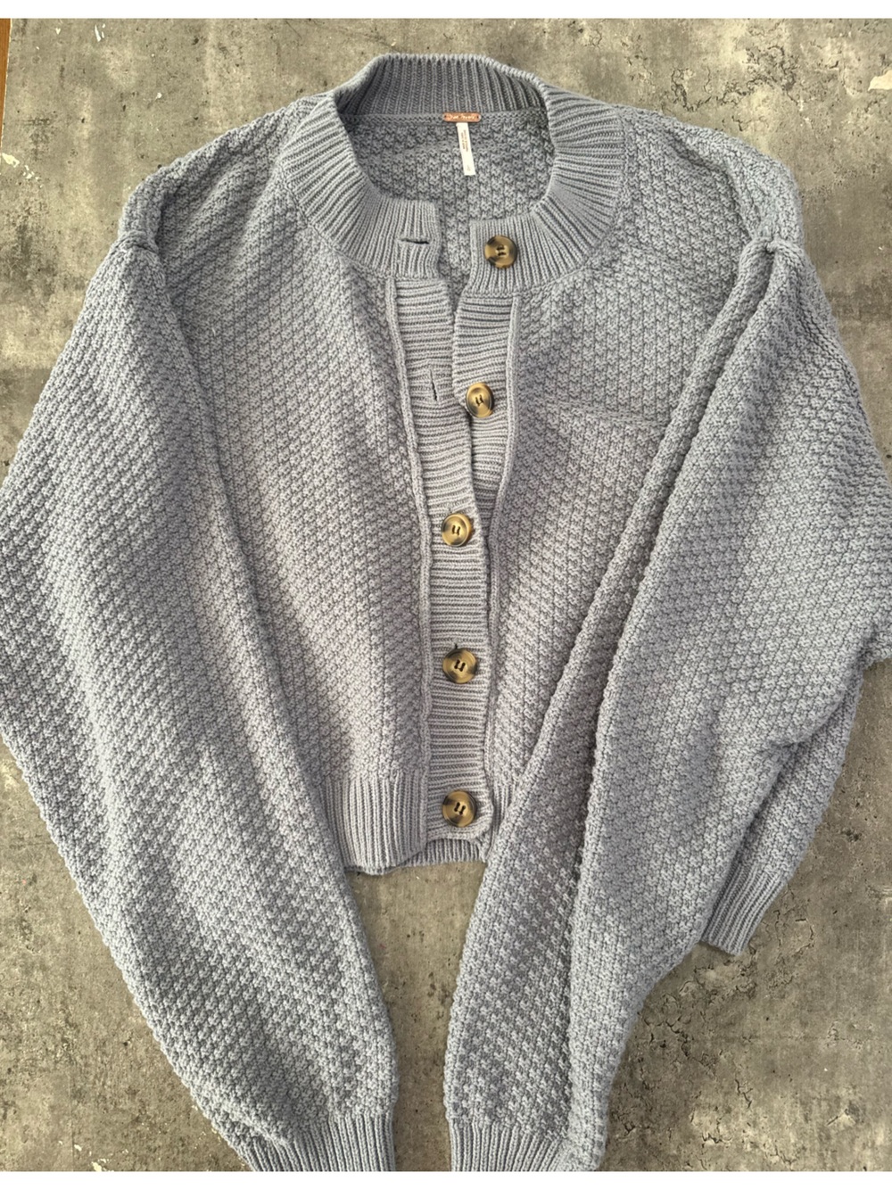Free People Gray Chunky Knit Cardigan Size L Oversized Button Front